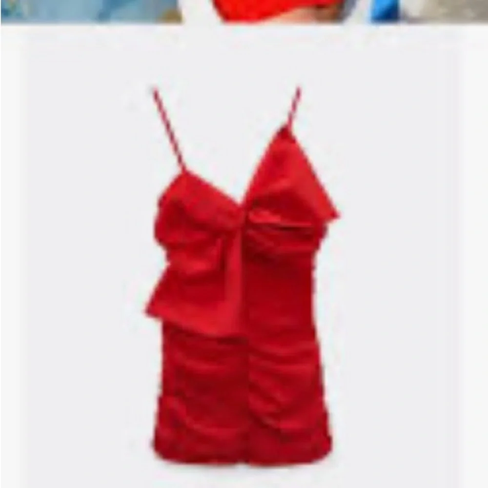 NWTags Zara red ruched‎ bow vneck mini dress size small